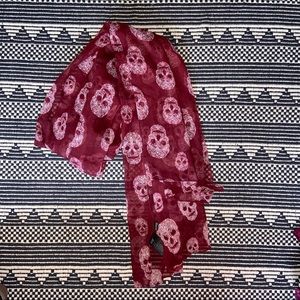 Skull printed maroon linen scarf